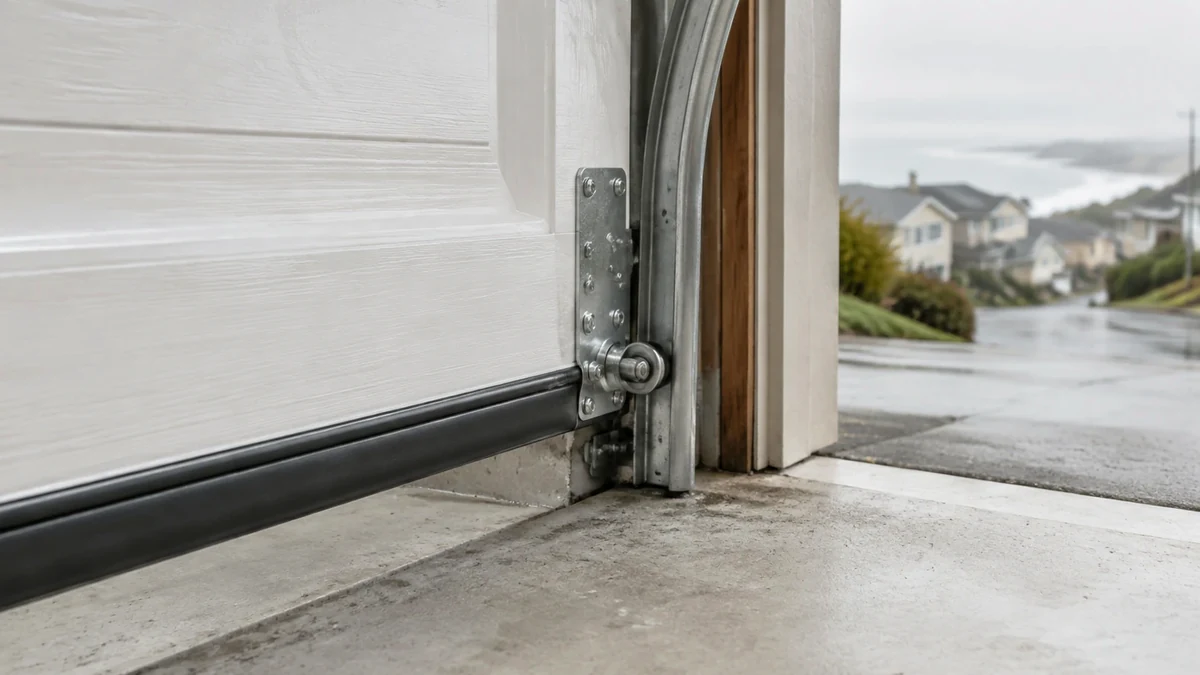 Daly City garage door repair hardware showing tracks, rollers, hinges, and sectional door parts